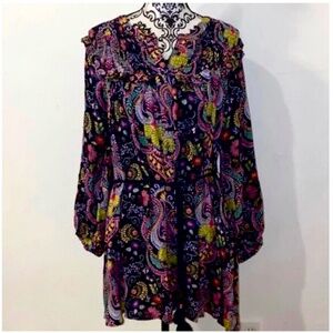 By Anthropologie Dark Garden Paisley Print button down tie Dress